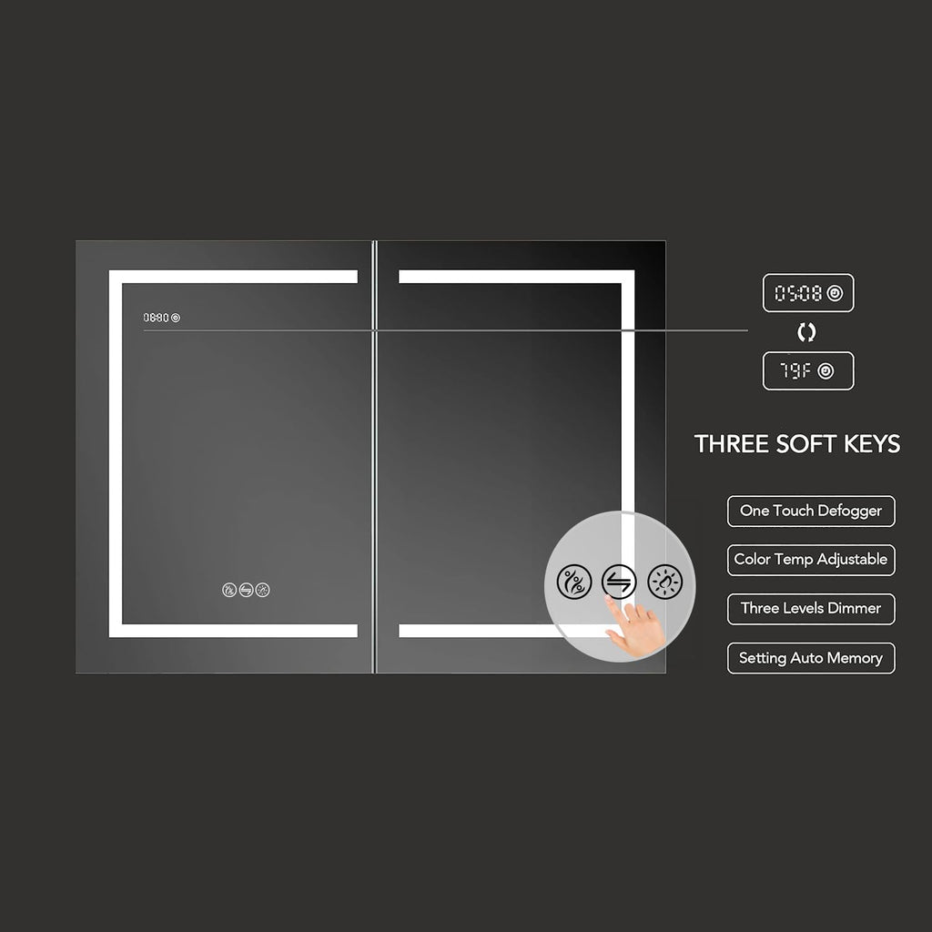 Blossom LED Mirror Medicine Cabinet with Lights, 48x32 Inch, Lighted Bathroom Mirror Medicine Cabinet with Defogger, Recessed/Surface 3X Makeup Mirror, Adjustable Brightness, Outlets & USB, A2(M)-48