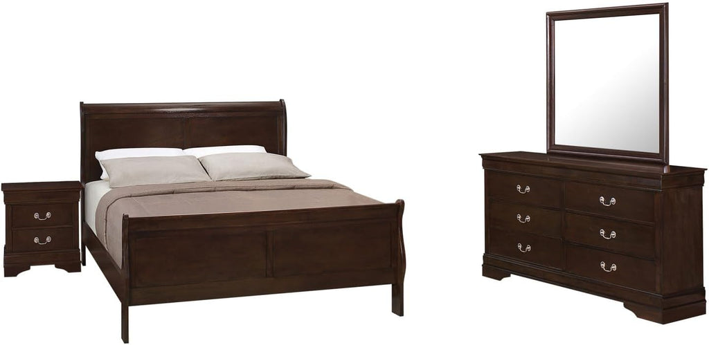 Bruno Cappuccino 4-Piece Full Bedroom Set - Wood Cappuccino - Traditional Silhouette with Elegant Finish - Bedroom Decor