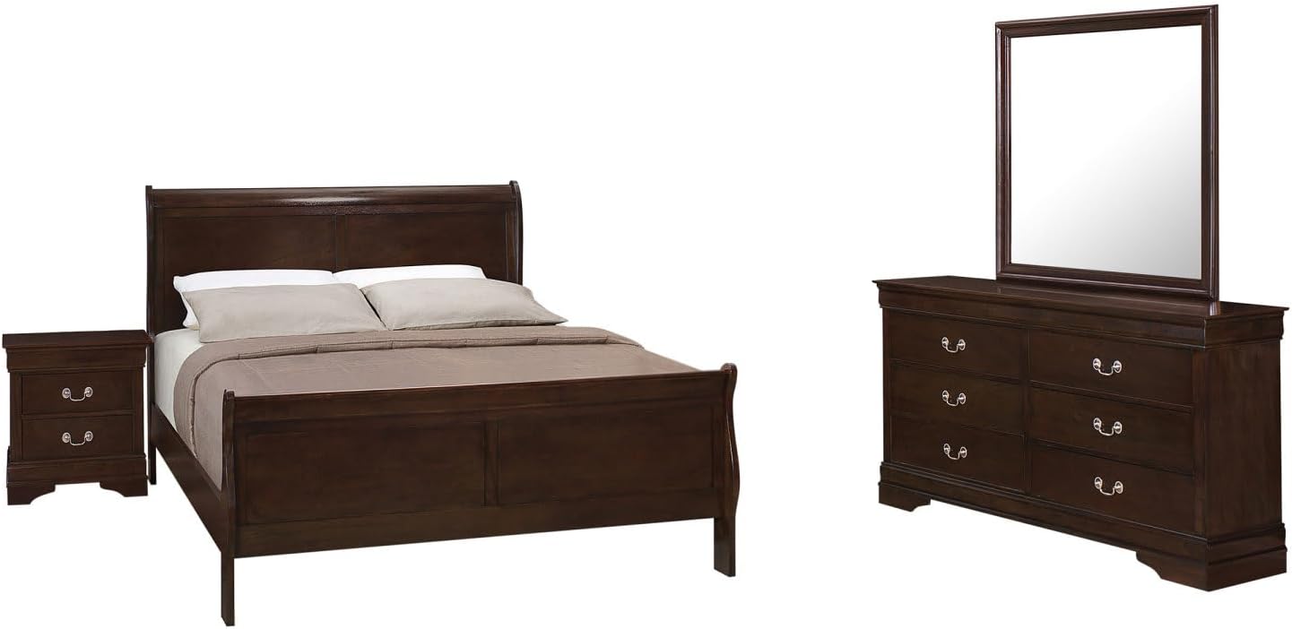 Bruno Cappuccino 4-Piece Full Bedroom Set - Wood Cappuccino - Traditional Silhouette with Elegant Finish - Bedroom Decor