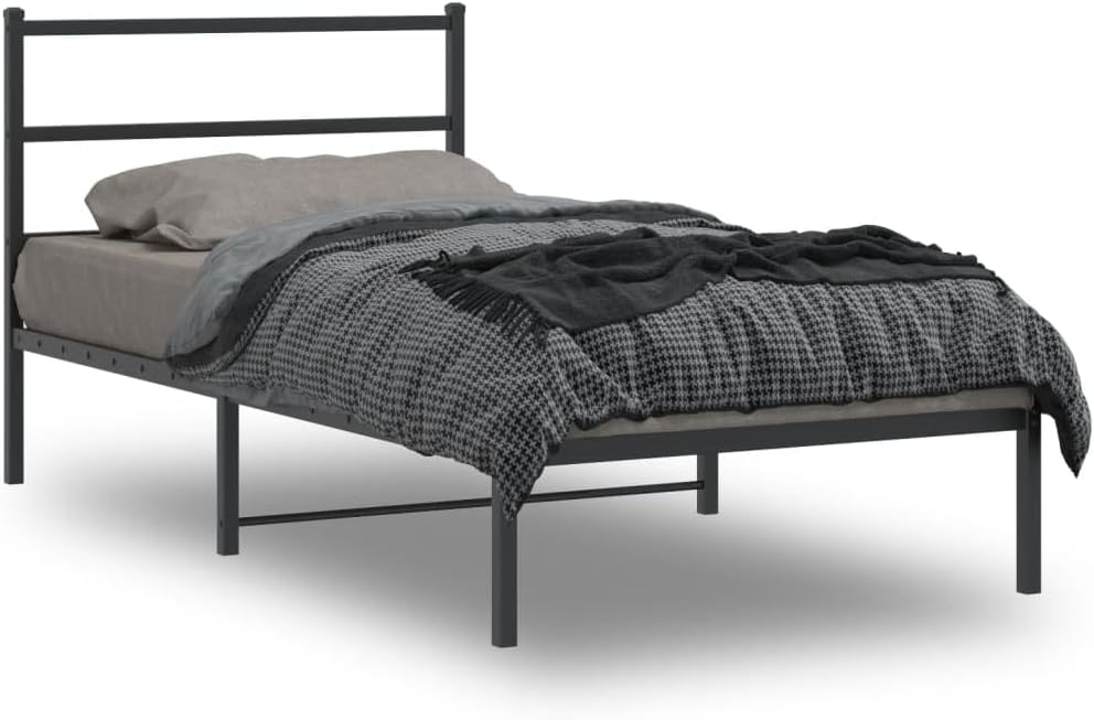 Black Steel Twin Bed Frame with Headboard, Modern Rectangular Design for Bedroom, 4-Piece Set with Ample Storage and Durable Powder-Coated Finish