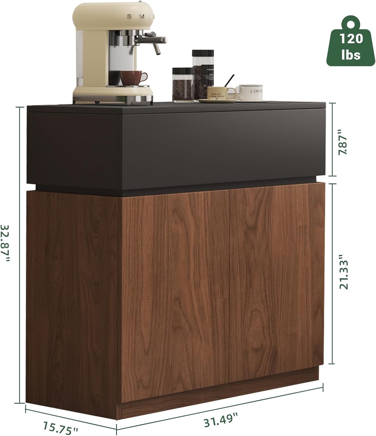 Mid-Century Modern Buffet Cabinet Sideboard with Storage, 31.5' Credenza with Drawers & Doors, Adjustable Shelves & Thickened Back Panel, Coffee Bar Console Table for Dining Room Living Room Kitchen