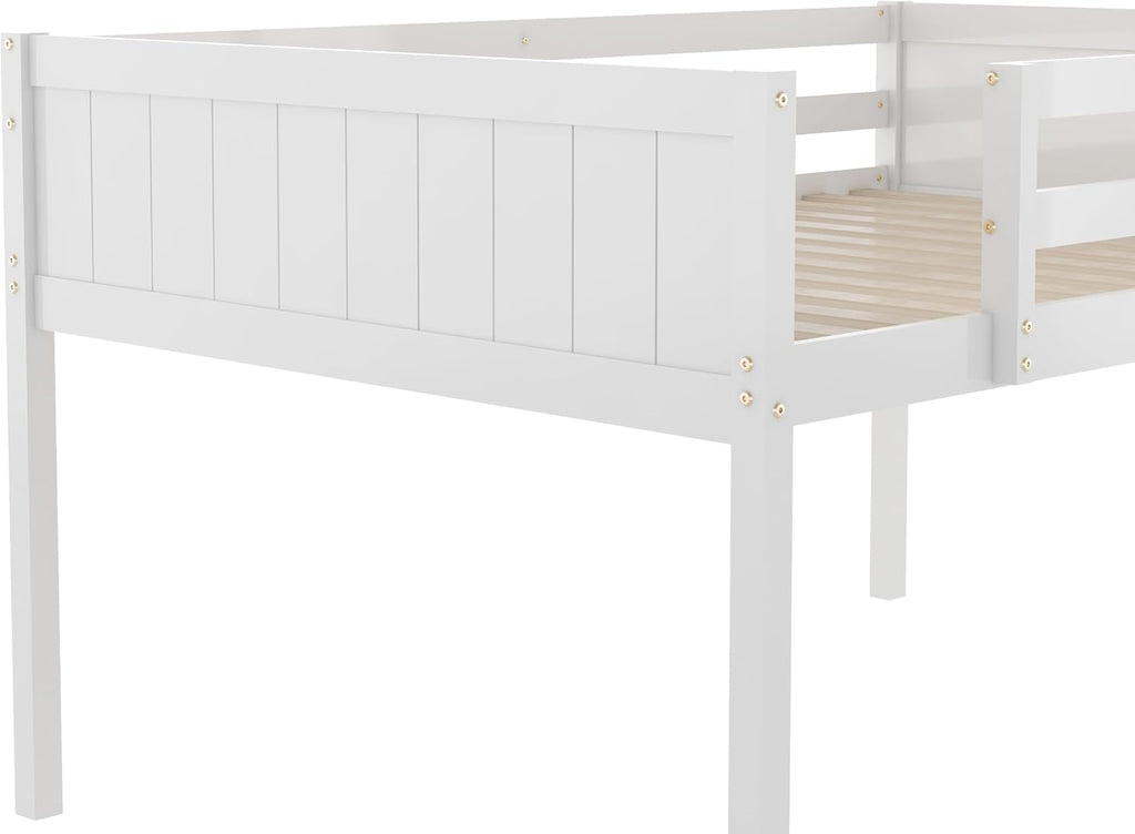 JIVOIT Full Size Low Loft Bed, Wooden Loft Bed with Convertible Ladder, Ladder can be Placed on The Left or Right, Full-Length Guardrails, No Box Spring Required (White & Convertible Ladder,Full)