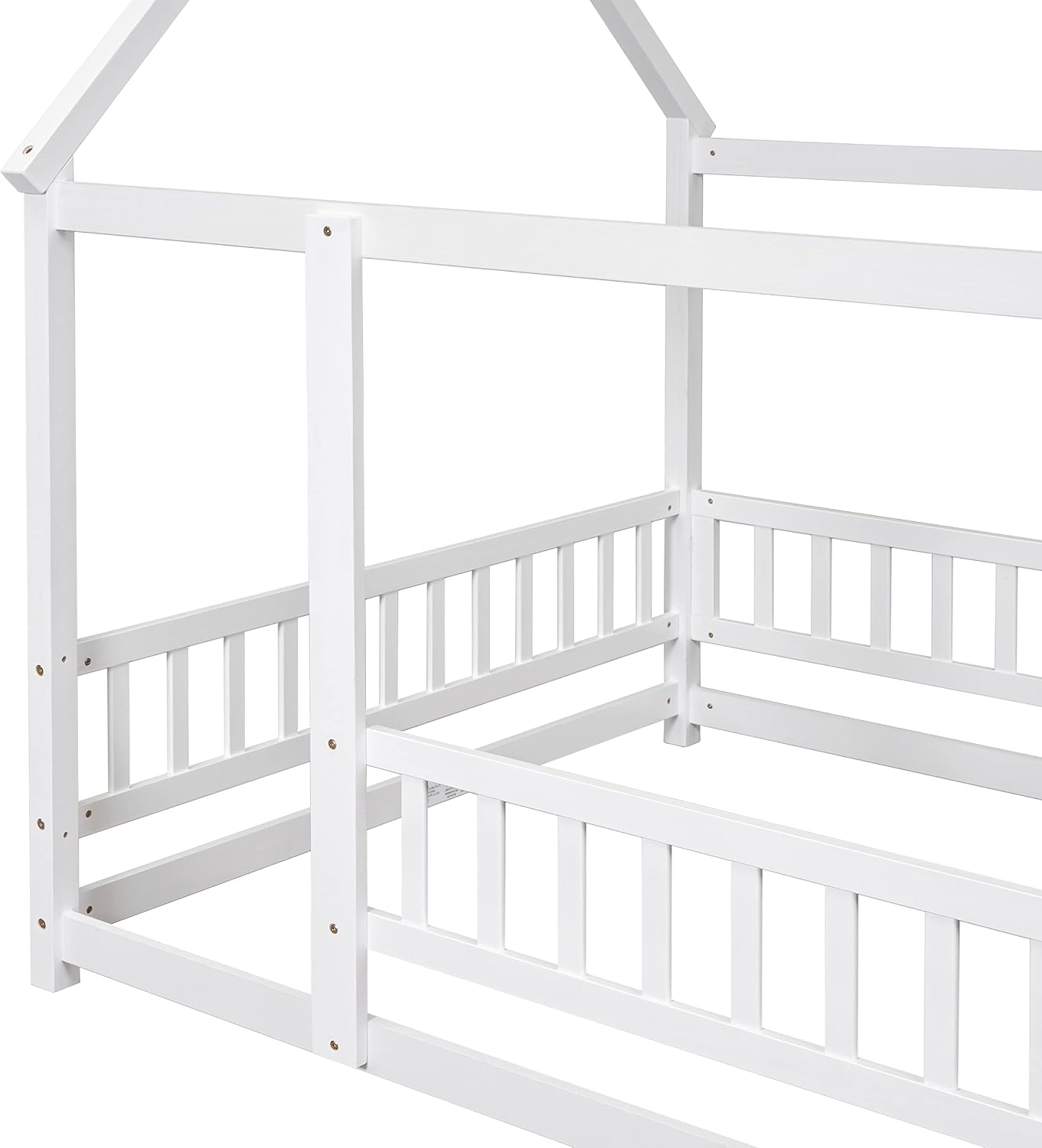 Bellemave Full Size House Floor Bed,Wooden Montessori Bed with Fence and Roof for Kids,Playhouse Full Bed Frame for Girls,Boys(Full,White)