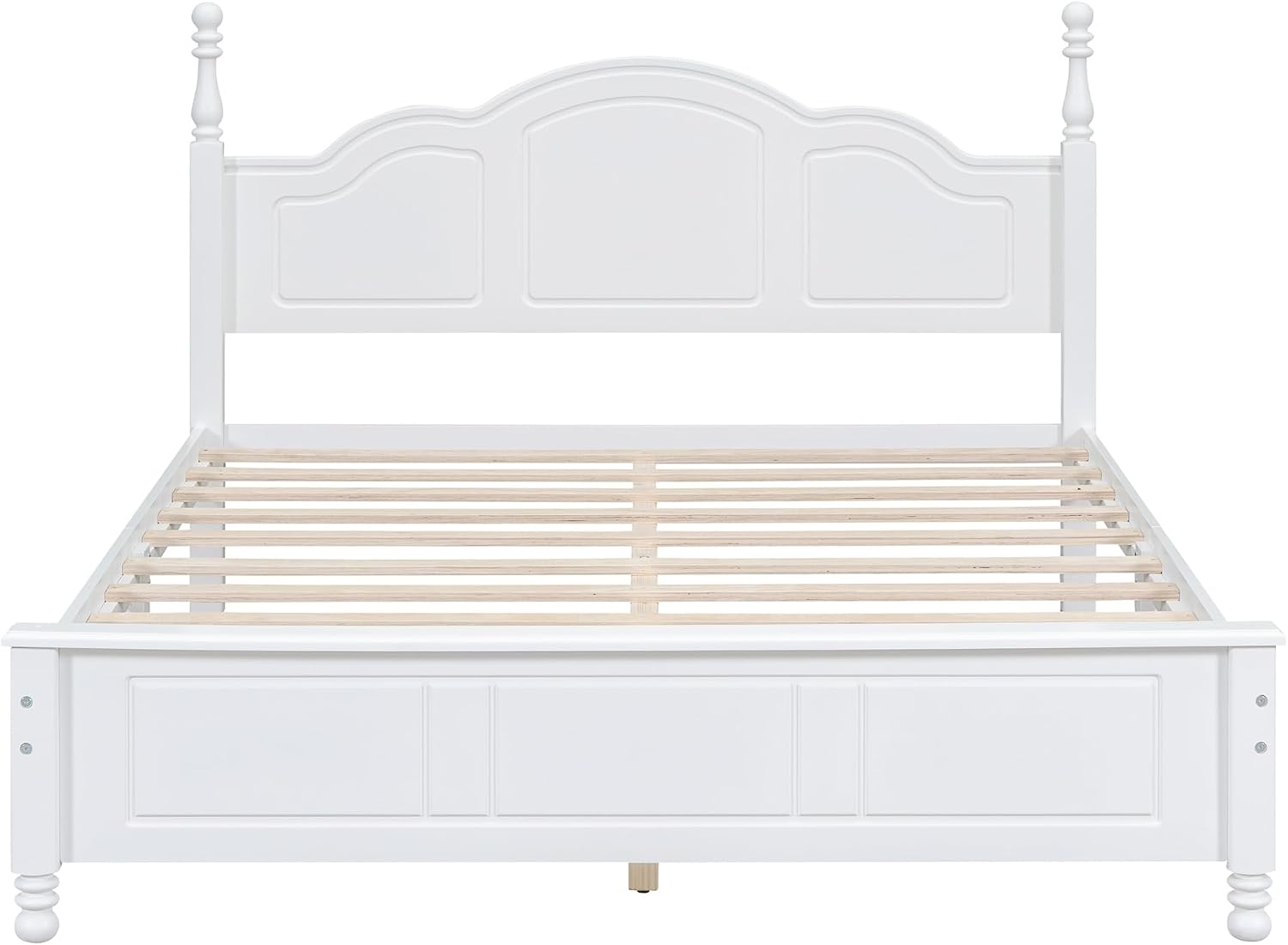 Retro 3-Pieces Bedroom Sets, Queen Size Wood Platform Bed and Two Nightstands, Mattress Foundation, Strong Wood Slat Support, Platform Bed with Headboard for Bedroom (White, Queen Bedroom Sets, 3)