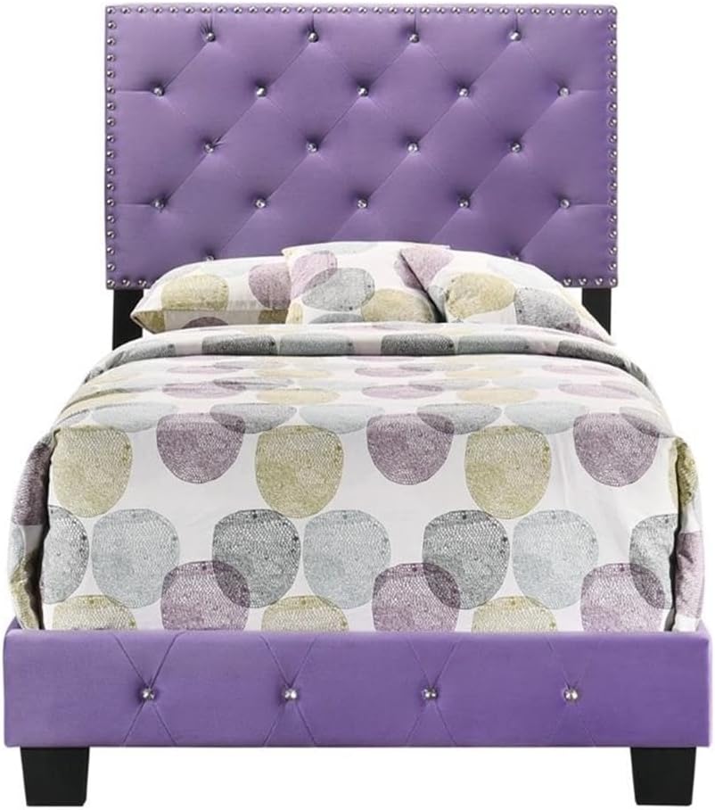 Glory Furniture Suffolk Velvet Upholstered Twin Bed in Purple