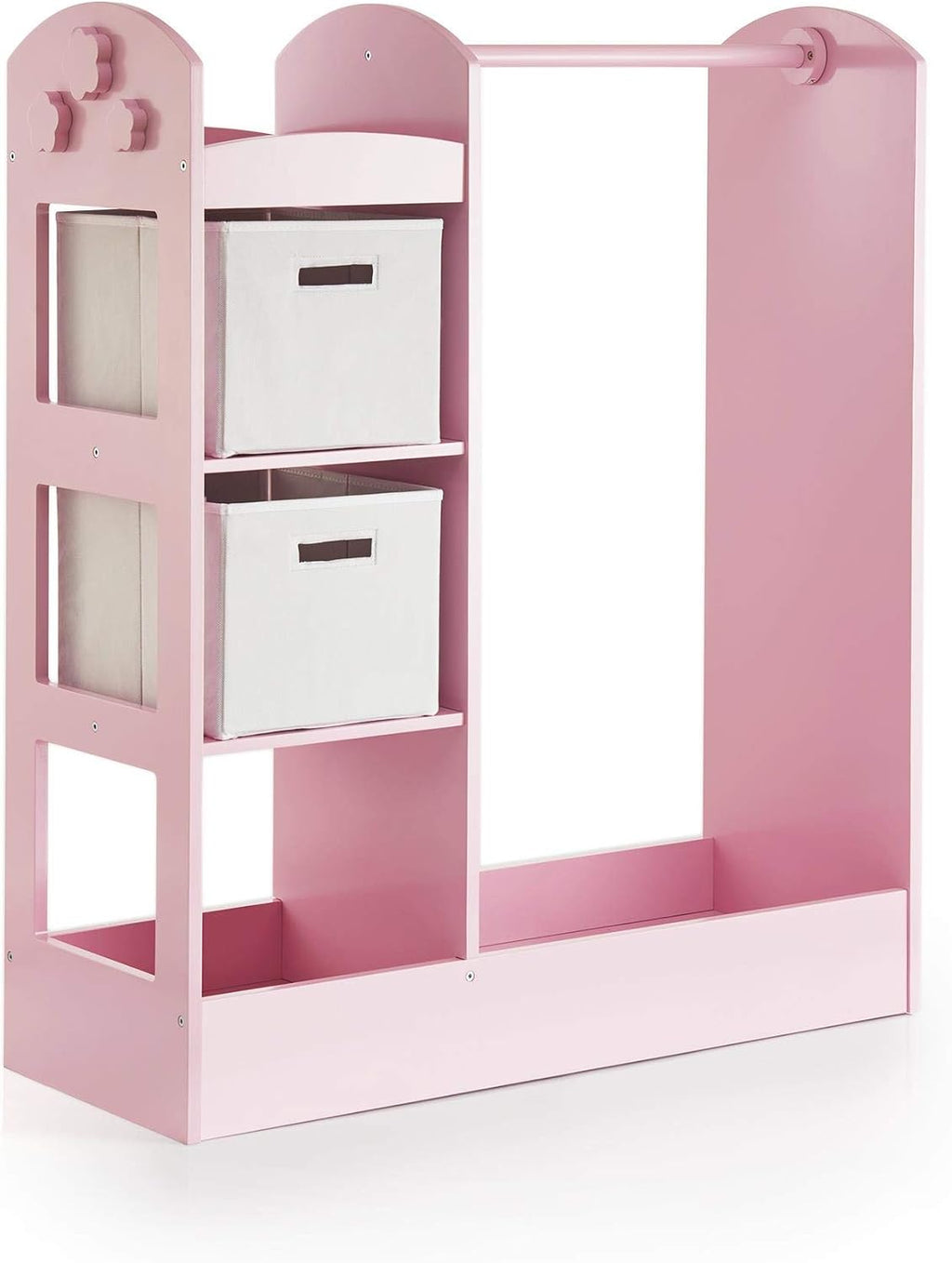 Guidecraft See and Store Dress-up Center – Pink: Pretend Play Costume Storage Wardrobe for Kids with Mirror & Shelves, Armoire with Bottom Tray, Toddlers Room Furniture