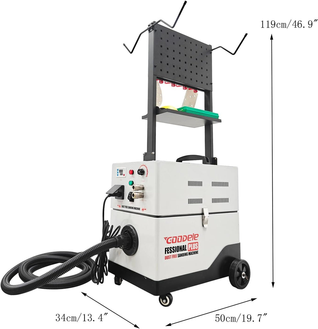 TECHTONGDA 220V Dust Free Dry Sander Grinding Tool with Control Panel, 50L Dust Collection Bag, 12000r/min Dustless Dry Sanding Machine for Car Body Repair, Vacuum Sander Cleaner, 3900L/min Flow Rate