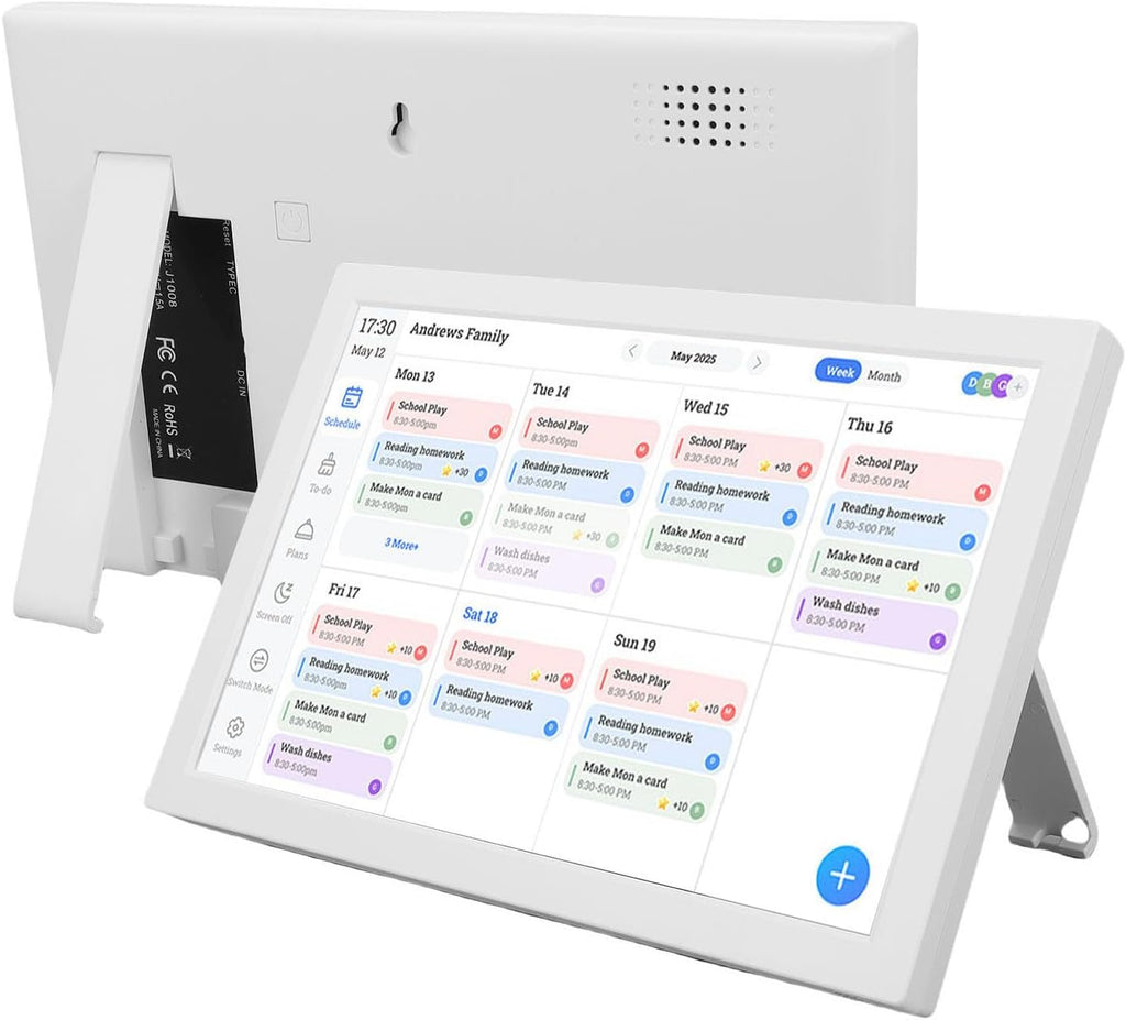 Jiawu Digital Calendar, 10.1in HD Touchscreen Smart Calendar, Family with Chore Chart, Meal Plan, Photo Frame, Desk Wall Mountable and Automatic Sync for Household Schedules