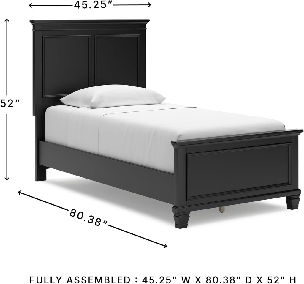 Signature Design by Ashley Lanolee Transitional Twin Panel Bed with Tapered Feet, Foundation or Box Spring Needed, Black