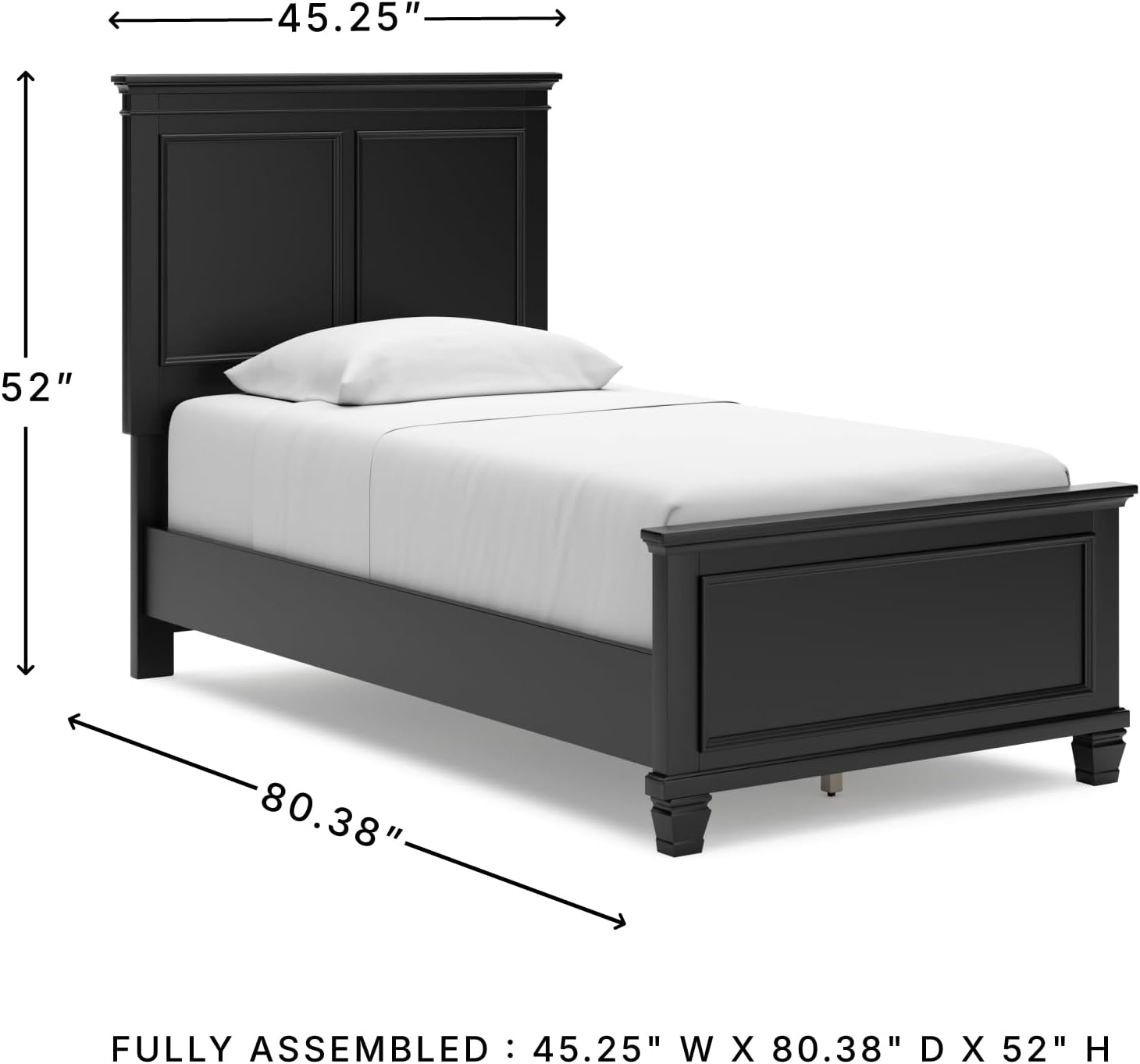 Signature Design by Ashley Lanolee Transitional Twin Panel Bed with Tapered Feet, Foundation or Box Spring Needed, Black