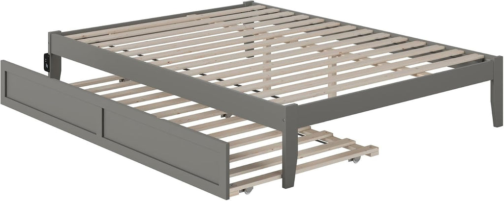 AFI Colorado Queen Size Platform Bed with Twin XL Trundle and Charging Station in Grey