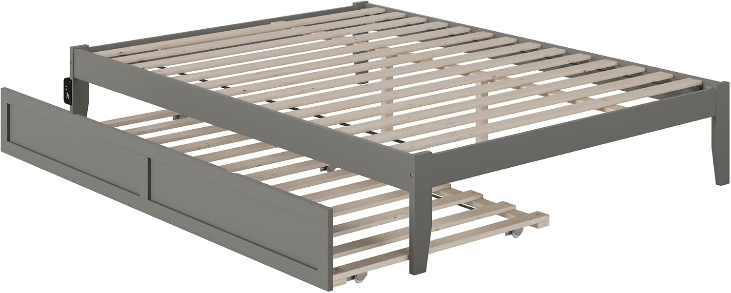 AFI Colorado Queen Size Platform Bed with Twin XL Trundle and Charging Station in Grey