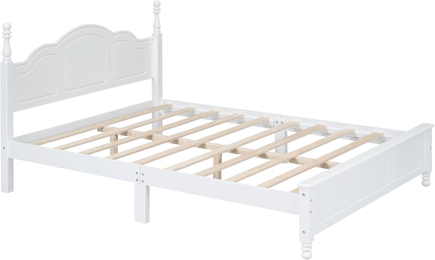 JIVOIT Wood Queen Bed Frame with Headboard and Footboard, Retro Style Platform Bed with Wooden Slat Support, Solid Wood Foundation, Queen Size Wooden Bed Frame (White, Queen Bed, 1)