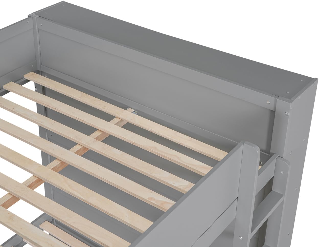 Full Over Full Bunk Bed with Bookcase and Drawers,Wooden All-in-one Furniture Set with Multi-Layer Cabinet for Kids Girls Boys-Gray
