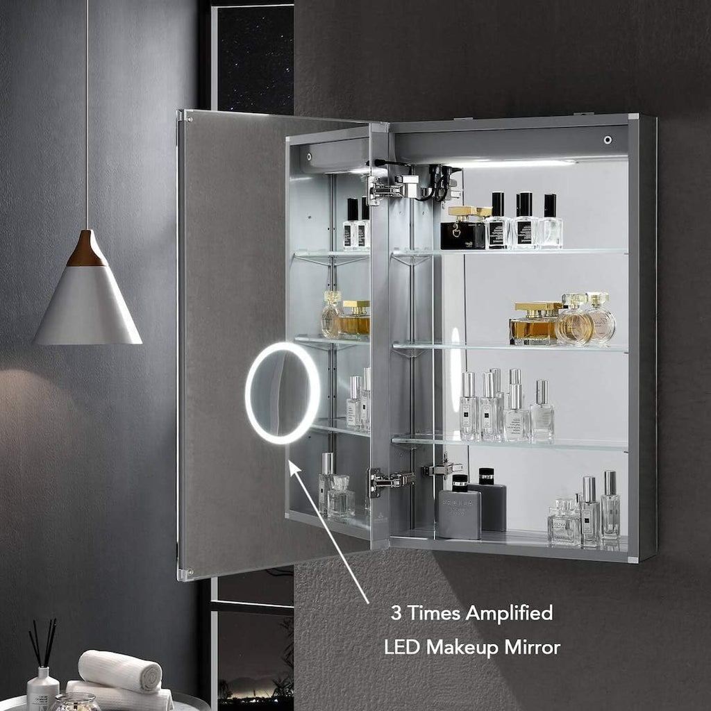 Blossom 20x32 LED Medicine Cabinet with Outlet & USB | CRI 90+ Lighted Bathroom Mirror with Storage | Blum Soft-Close Hinges, Recessed or Surface Mount, Anodized Aluminum Vanity Mirror
