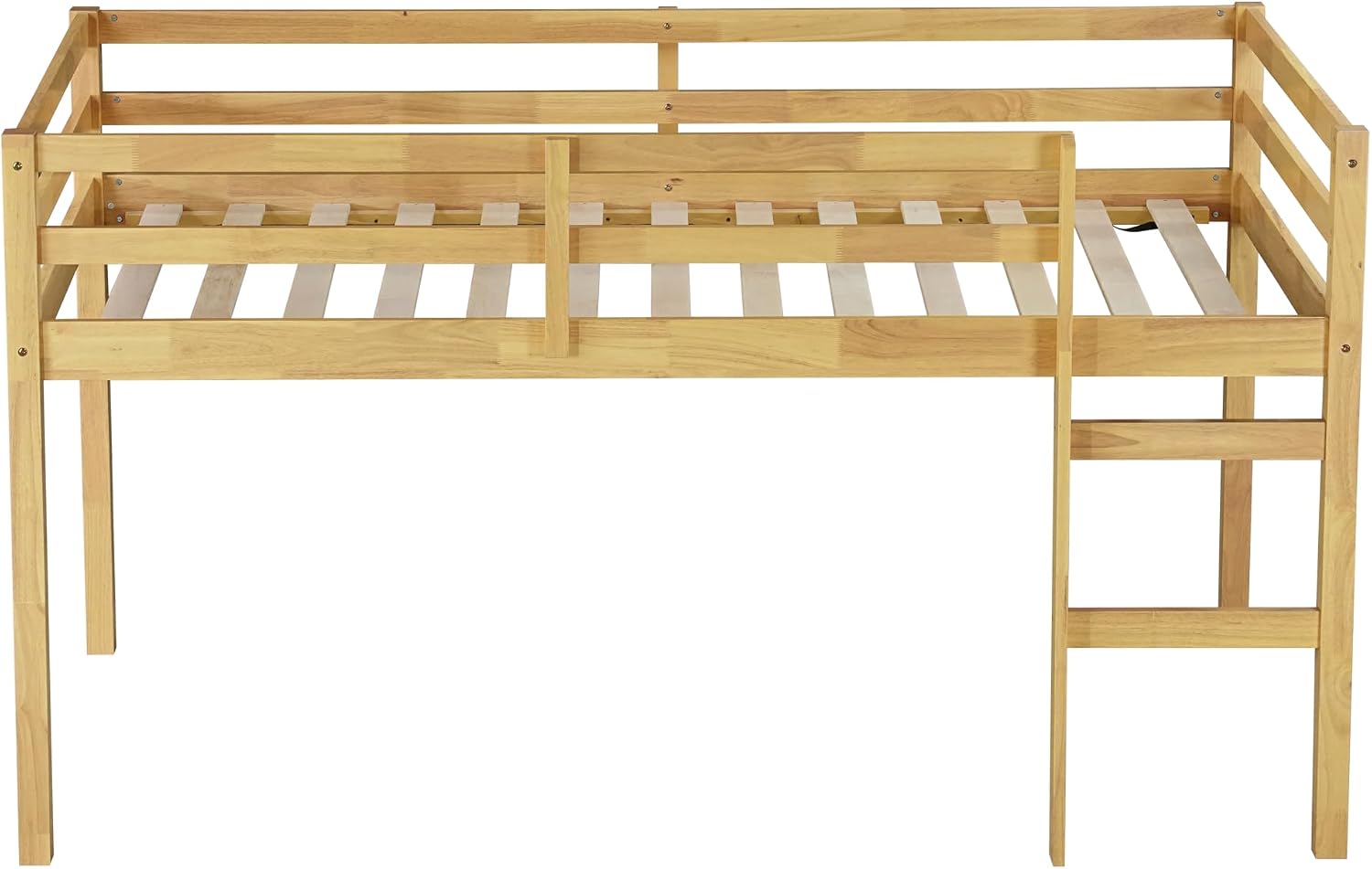 JIVOIT Twin Size Loft Bed with Ladder, Solid Rubber Wooden Low Height Loft Bed, Bed Platform of Strengthened Slats, No Box Spring Needed (Natural//14)