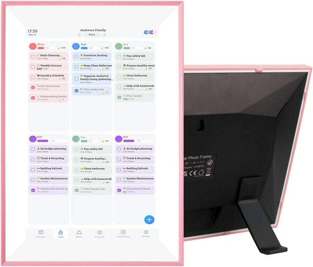 Smart Digital Calendar, 10.1in HD Touchscreen Planner, Family Calendar with Chore Chart & Photo Frame Mode, Ideal for Home Office, Pink