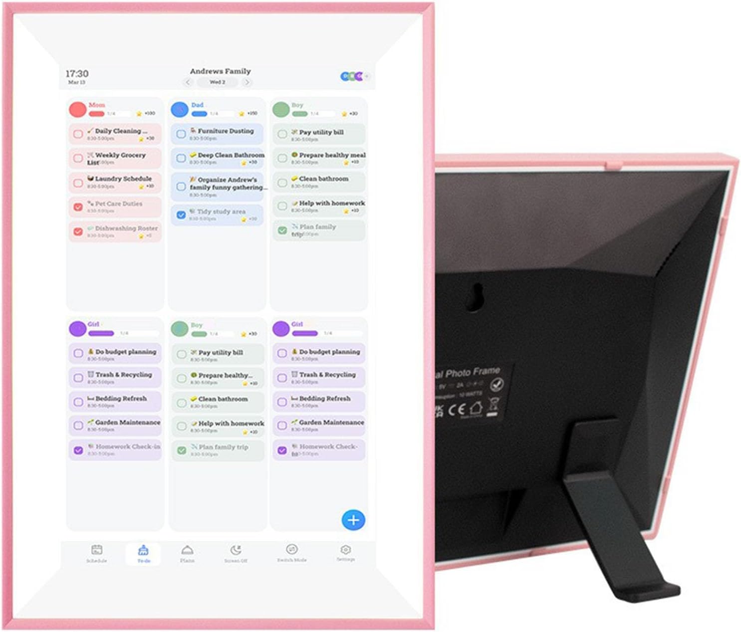 Smart Digital Calendar, 10.1in HD Touchscreen Planner, Family Calendar with Chore Chart & Photo Frame Mode, Ideal for Home Office, Pink