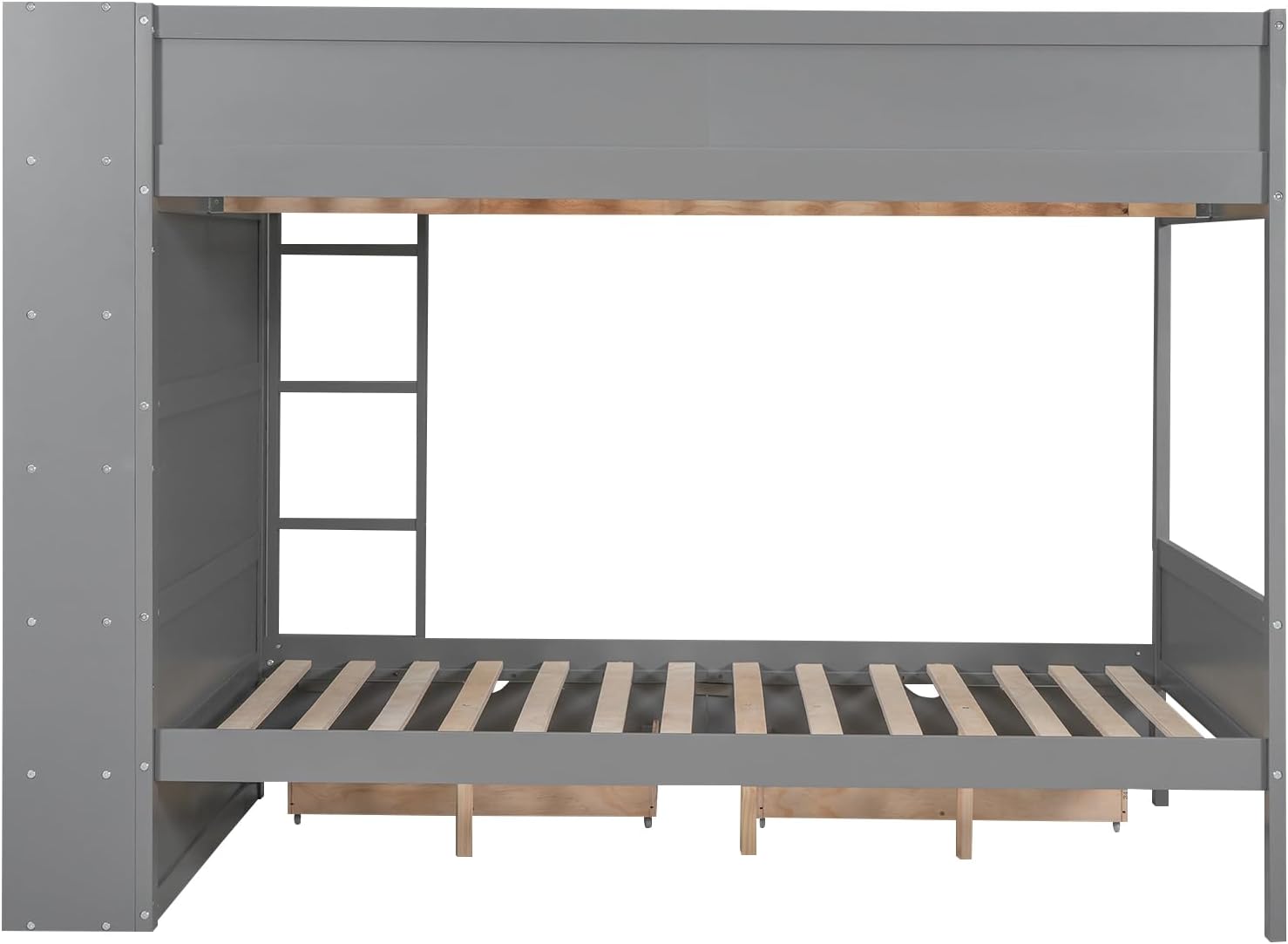 Merax Full Over Full Bunk Bed with 2 Drawers and Multi-Layer Cabinet, Gray