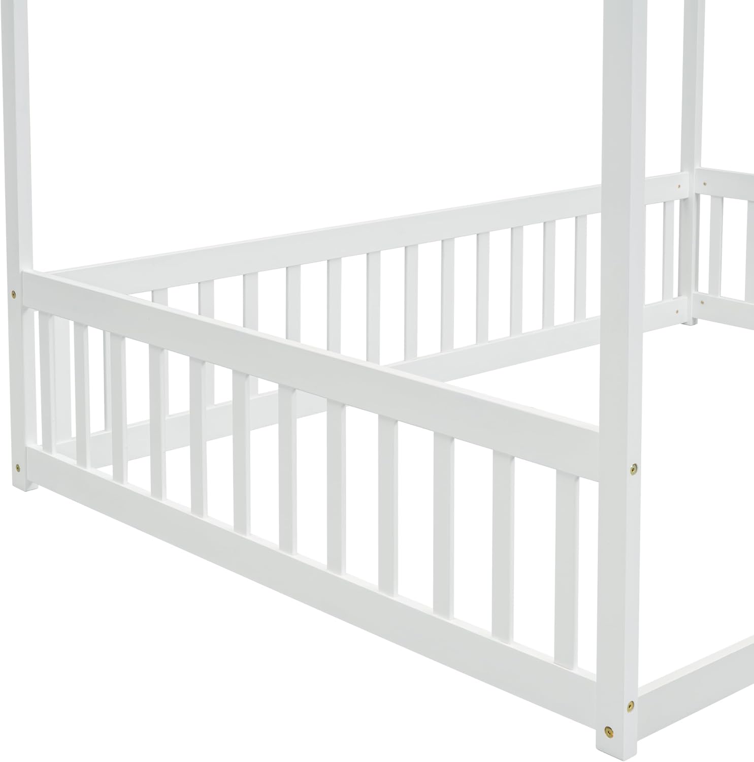 Full Size Canopy Bed Frame with Guardrails for Kids,Floor Bed Full with Four Poster Design,Kids Montessori Floor Bed,Wood Canopy Bed Frame for Girls,Boys(Full,White)