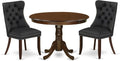East West Furniture HLDA3-MAH-12 3 Piece Dining Table Set Contains a Round Kitchen Table with Pedestal and 2 Polyester Fabric Upholstered Parson Chairs, 42x42 Inch, Mahogany