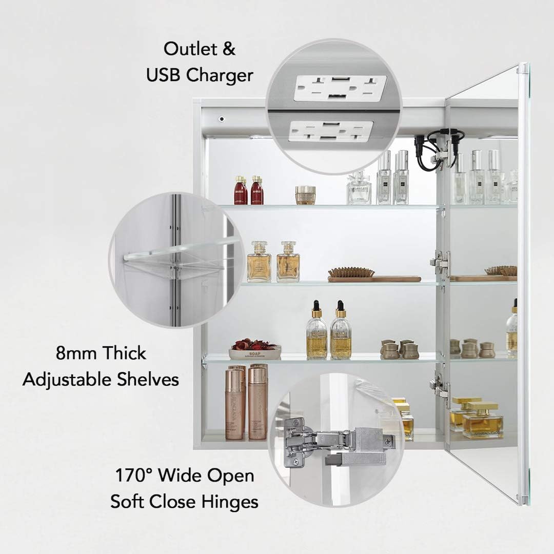 Blossom LED Medicine Cabinet Mirror for Bathroom, 24x32 Inch - Lighted Medicine Cabinet with Mirror - Recessed or Surface Makeup Mirror, Anti-Fog, Adjustable Brightness - P1(M)-24-Right Hinge