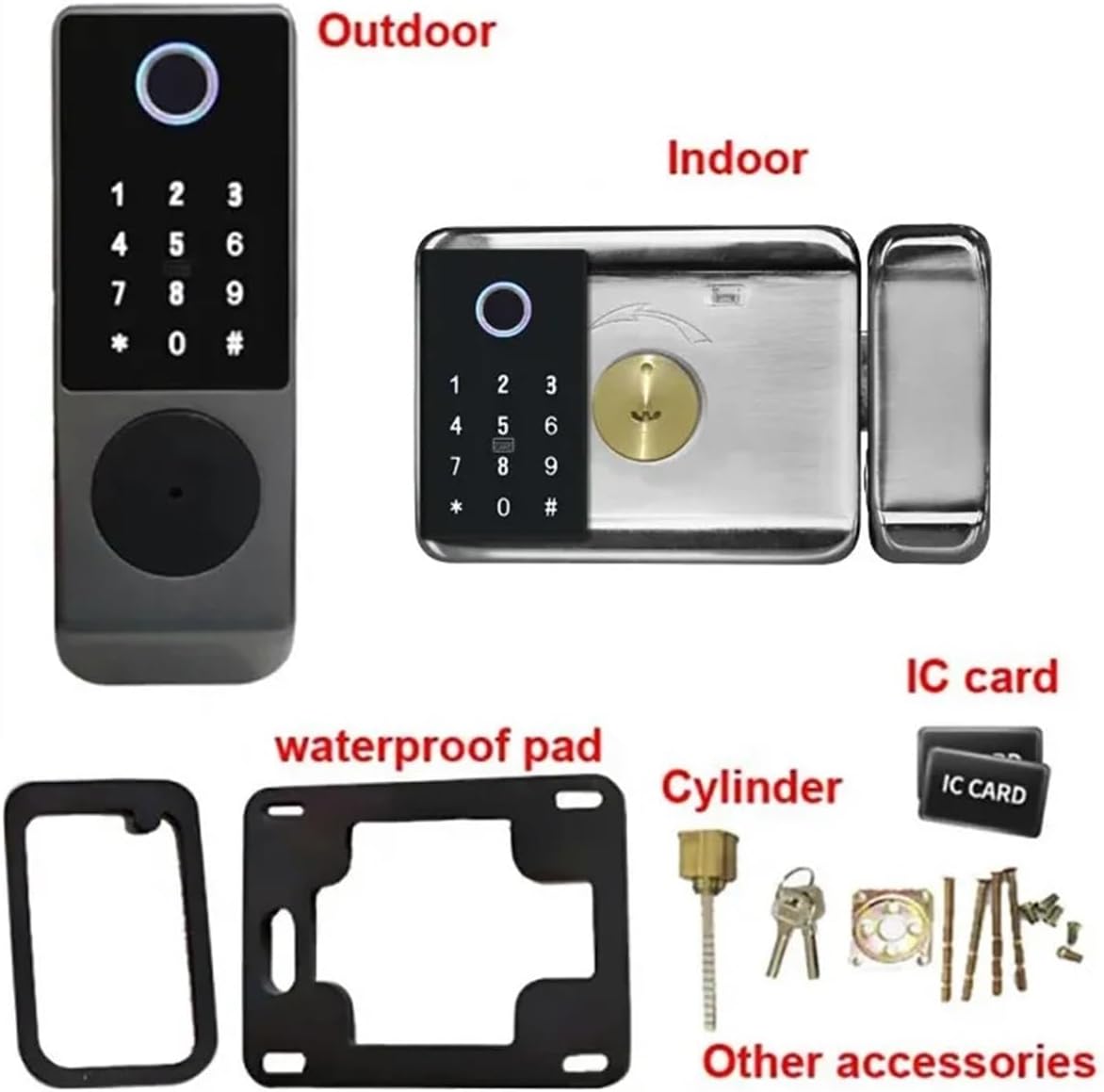 Tuya WiFi Smart Lock Waterproof IP65 Double Side Fingerprint Code IC Card Electronic Outdoor Gate Lock 8 Languages Speaker(D)