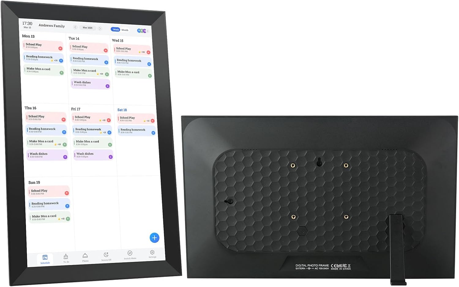 15.6in Smart Digital Calendar, 1080P Touchscreen Family Planner with WiFi APP Control, for Home Office Kitchen Wall Desk (US Plug)