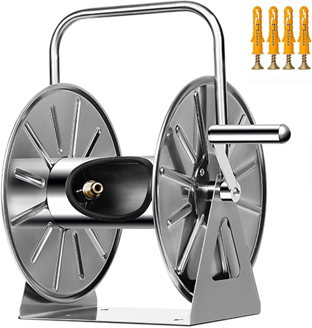 Stainless Steel Garden Hose Reel Cart for Watering Plants and Lawns, Portable Watering Car Wash Water Pipe Storage Rack, 131Ft of 1/2 Capacity