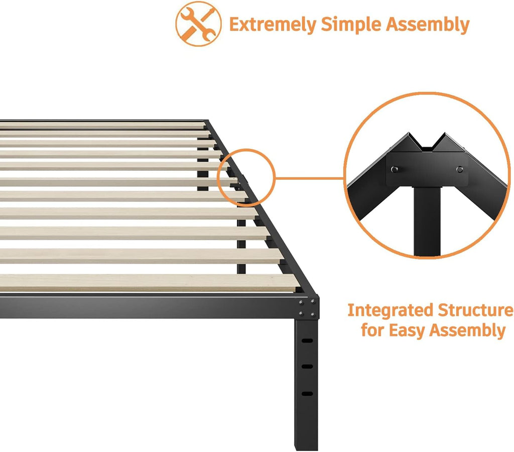 ZIYOO Twin Bed Frames, 3' Wide Wood Slats with 2500 lbs Support for Mattress, 16 Inch High, No Box Spring Needed, Noise Free, Non-Slip, Easy Assembly