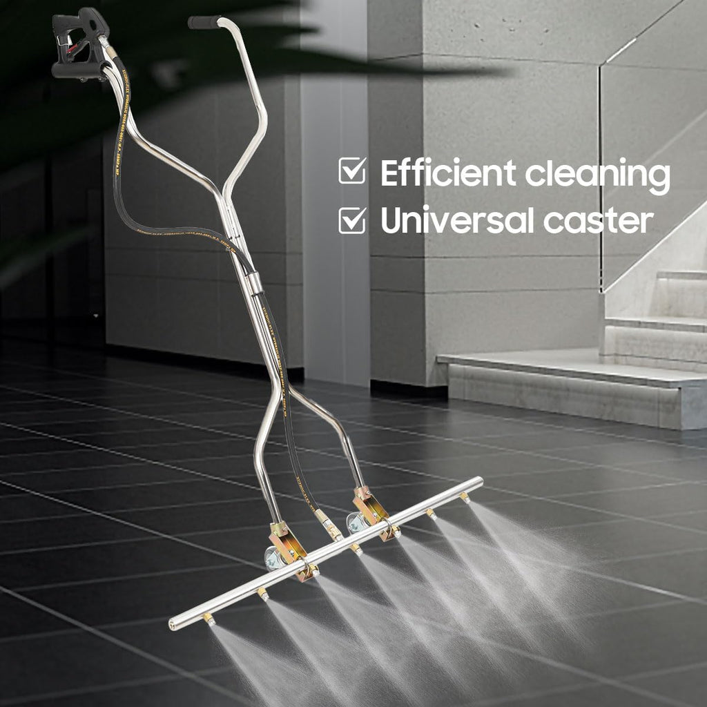 5000 PSI Heavy Duty Water Broom Surface Cleaner 7 Nozzle Pressure Washer Attachment with 3/8 Quick Connect, Adjustable Handle & Wheels for Hot/Cold Water (Commercial & Home Use)