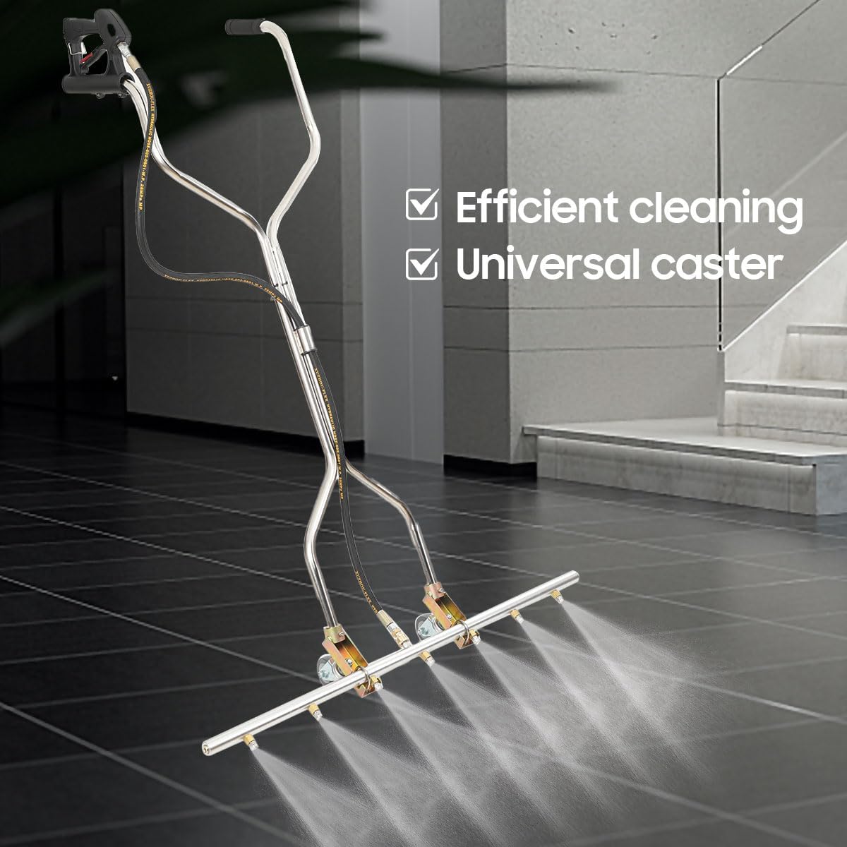 5000 PSI Heavy Duty Water Broom Surface Cleaner 7 Nozzle Pressure Washer Attachment with 3/8 Quick Connect, Adjustable Handle & Wheels for Hot/Cold Water (Commercial & Home Use)