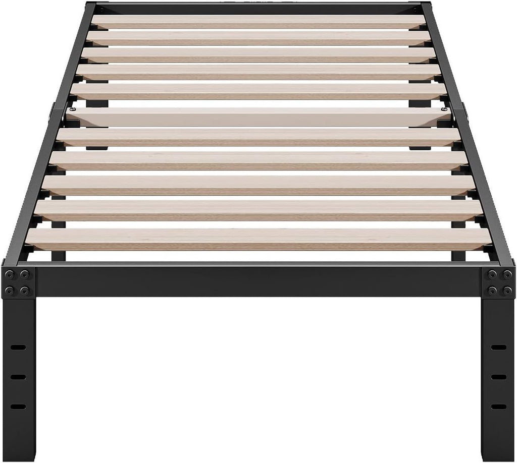 ZIYOO Twin Bed Frames, 3' Wide Wood Slats with 2500 lbs Support for Mattress, 16 Inch High, No Box Spring Needed, Noise Free, Non-Slip, Easy Assembly
