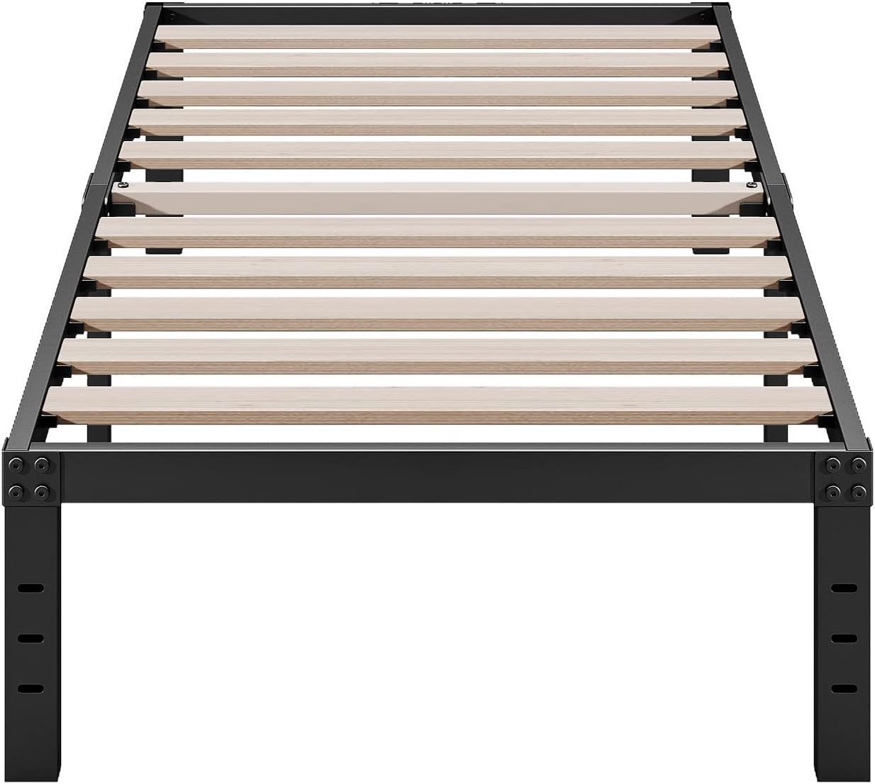 ZIYOO Twin Bed Frames, 3' Wide Wood Slats with 2500 lbs Support for Mattress, 16 Inch High, No Box Spring Needed, Noise Free, Non-Slip, Easy Assembly