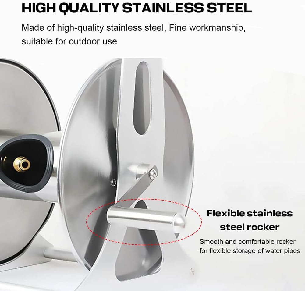 Portable Stainless Steel Garden Hose Reel Cart for Watering Lawns, Watering Car Wash Water Pipe Storage Rack - Holds Up to 229Ft 1/2 Inch