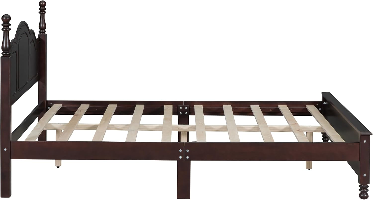 3-Pieces Bedroom Furniture Sets, Retro Queen Size Wood Platform Bed and Two Nightstands, Perfect for Teens Adults (Dark Walnut/3-Piece#)