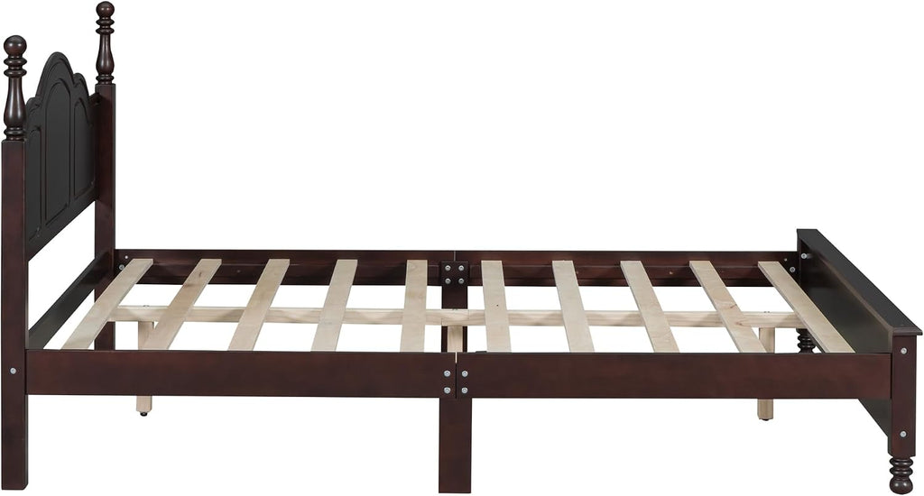 Full Size Bed Frame, Solid Wood Foundation, Classic Wood Platform Bed Frame, No Box Spring Needed, Strong Wooden Slats Support, Full, Dark Walnut