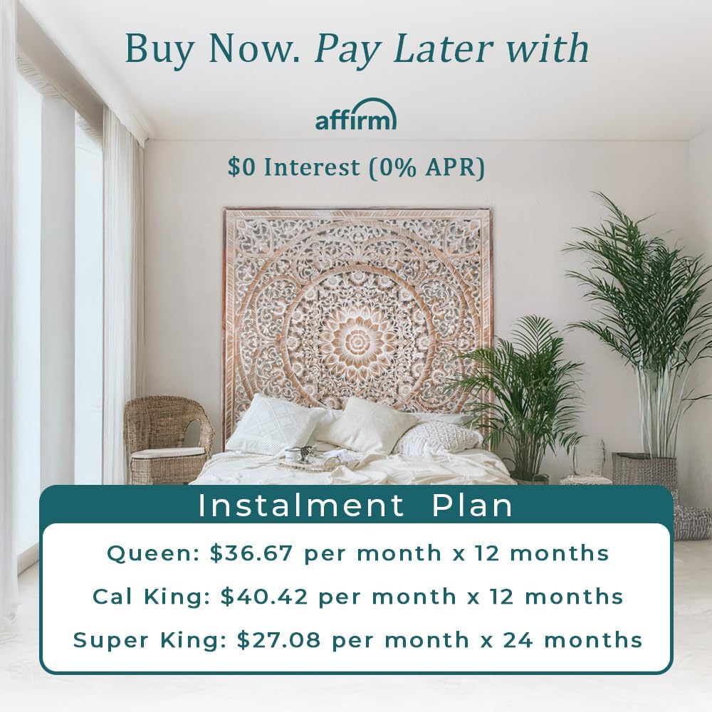 Manusa Antic Custom Engraved Wood Headboard Panels, Personalized Hand Carved Mandala Boho Bedroom Wall Decor, King or Queen, Hardware Included