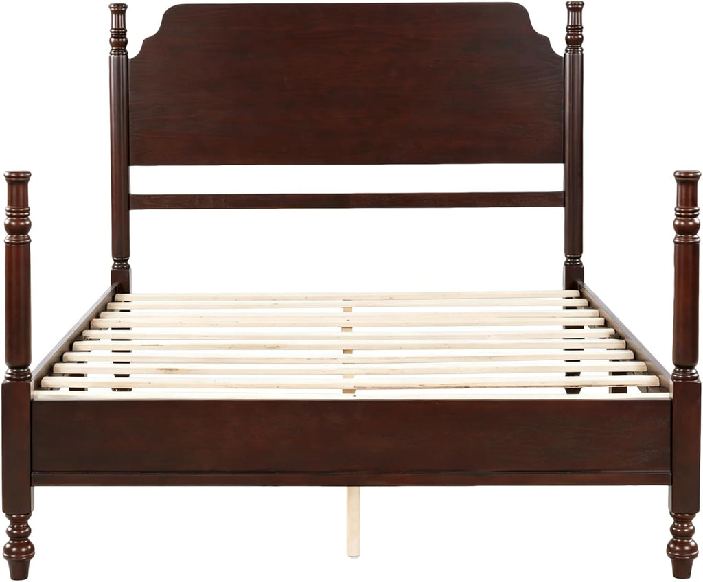 Merax Vintage Wood Spindle Post Bed with Headboard, Full Size Traditional Platform Bed Frame/No Box Spring Needed/Easy Assemble, Dark Walnut