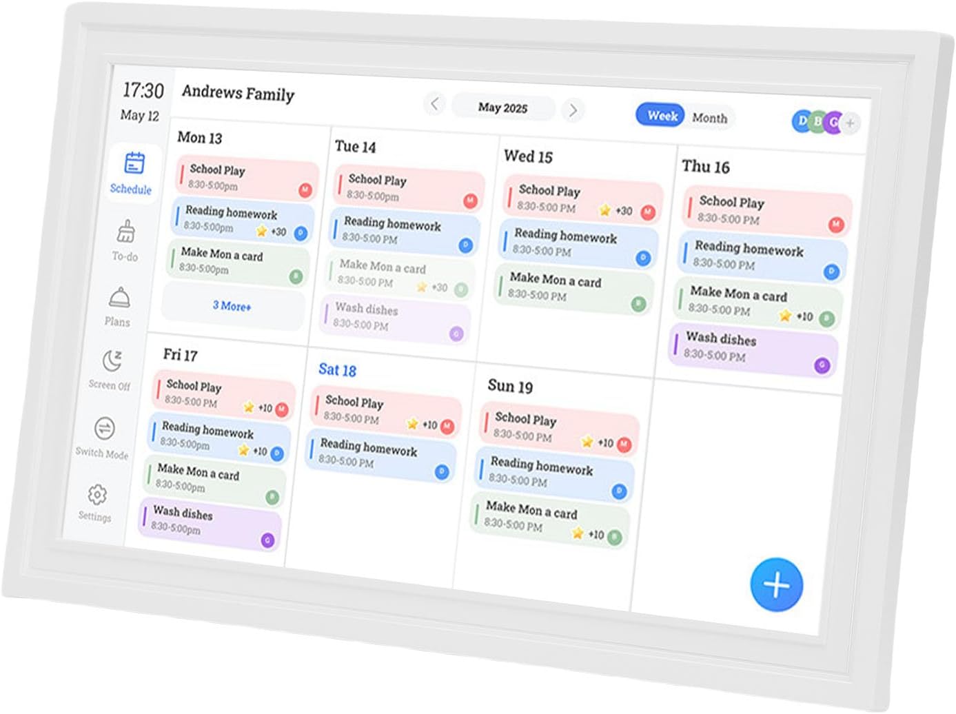 GOWENIC 15.6' Digital Calendar, Chore Chart Interactive Family Schedules, Wall/Desk Mountable, APP Control, WiFi Cloud Photo Frame (US Plug 100-240V)
