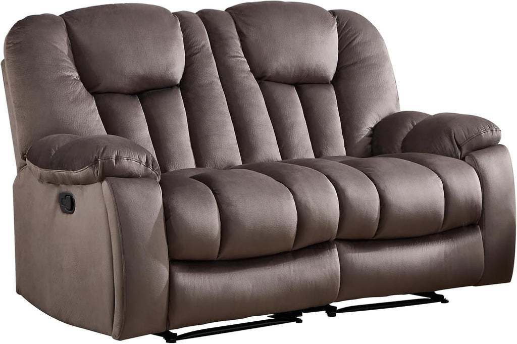 EBELLO Loveseat Recliner Sofa for Living Room, Extra Wide Modern Overstuffed 2 Seat Reclining Manual Sofa Chair, Daul Recliner with Hidden Armrest Cup Holders, Breathable Fabric, Brown