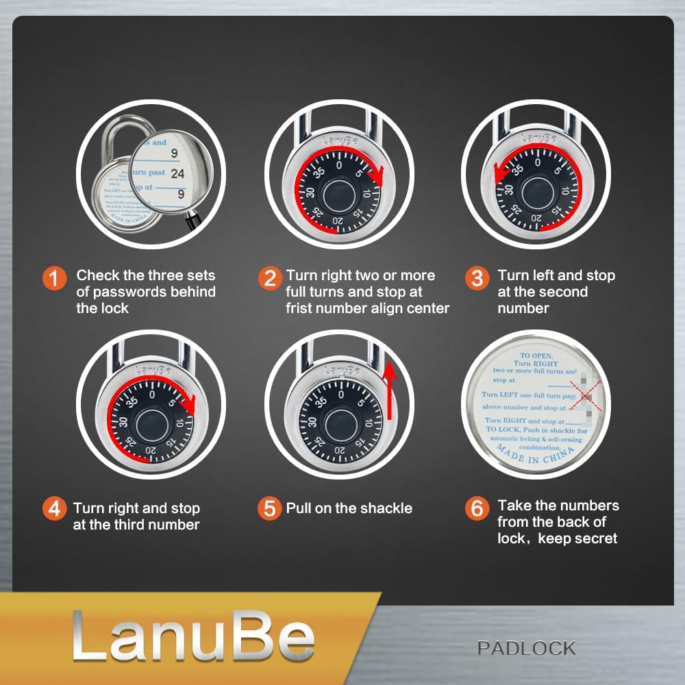 LanuBe Lock Standard Dial Combination Lock, 2 in. Wide, with Different Combinations, Black Turnplate, Pack of 48; Lock for School, Employee, Gym & Sports Locker, Case, Toolbox, Fence and so on