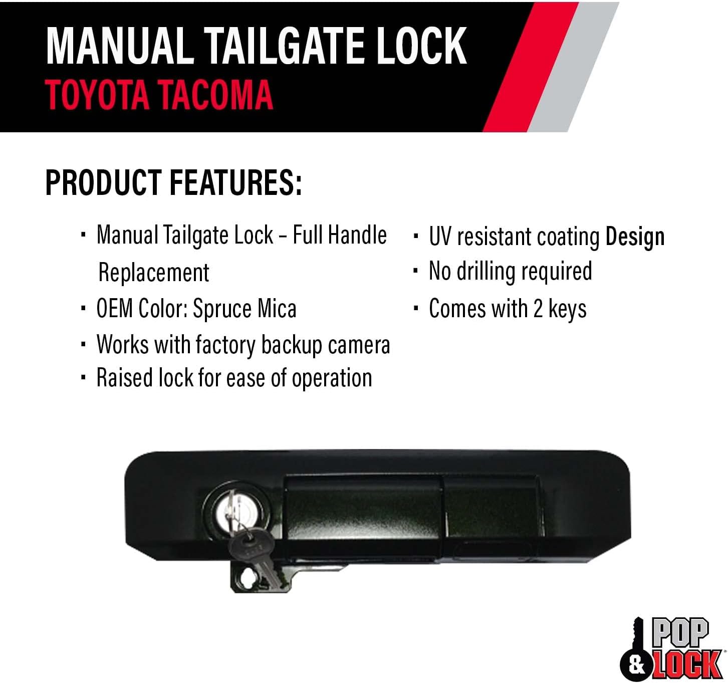 Pop & Lock PL5511 Spruce Mica Manual Tailgate Lock for Toyota Tacoma (Standard Lock)