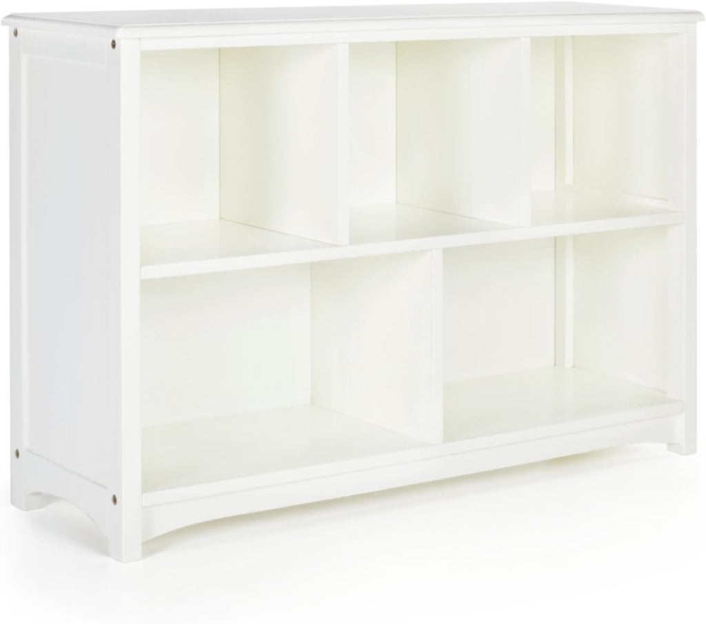 Guidecraft Classic White Bookshelf: Children's 5 Compartment Toy, Bin, Art, Clothes and Bookcase - Wooden Playroom and Bedroom Storage Furniture for Kids