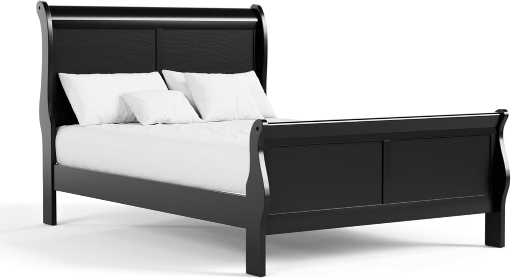 Furniture of America Arabella Traditional Wood Full Bed Frame with Headboard and Footboard, Elegant Sleigh Design Bedframe for Bedroom, Guest Room, Easy Assembly, Box Spring Required, Black