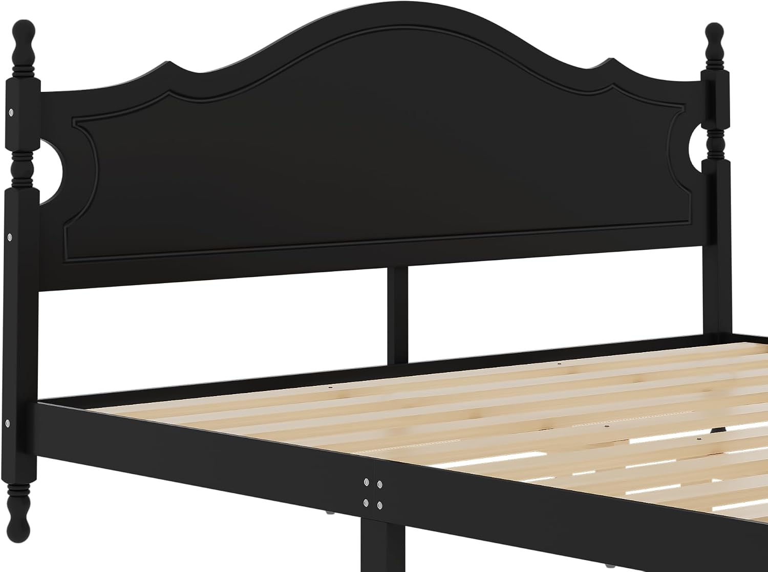 JIVOIT Retro Style Platform Bed with Headboard and Footboard, King Size Wood Platform Bed Frame with Wooden Slat Support, Solid Wood Foundation, No Box Spring Required (Black,King,5)