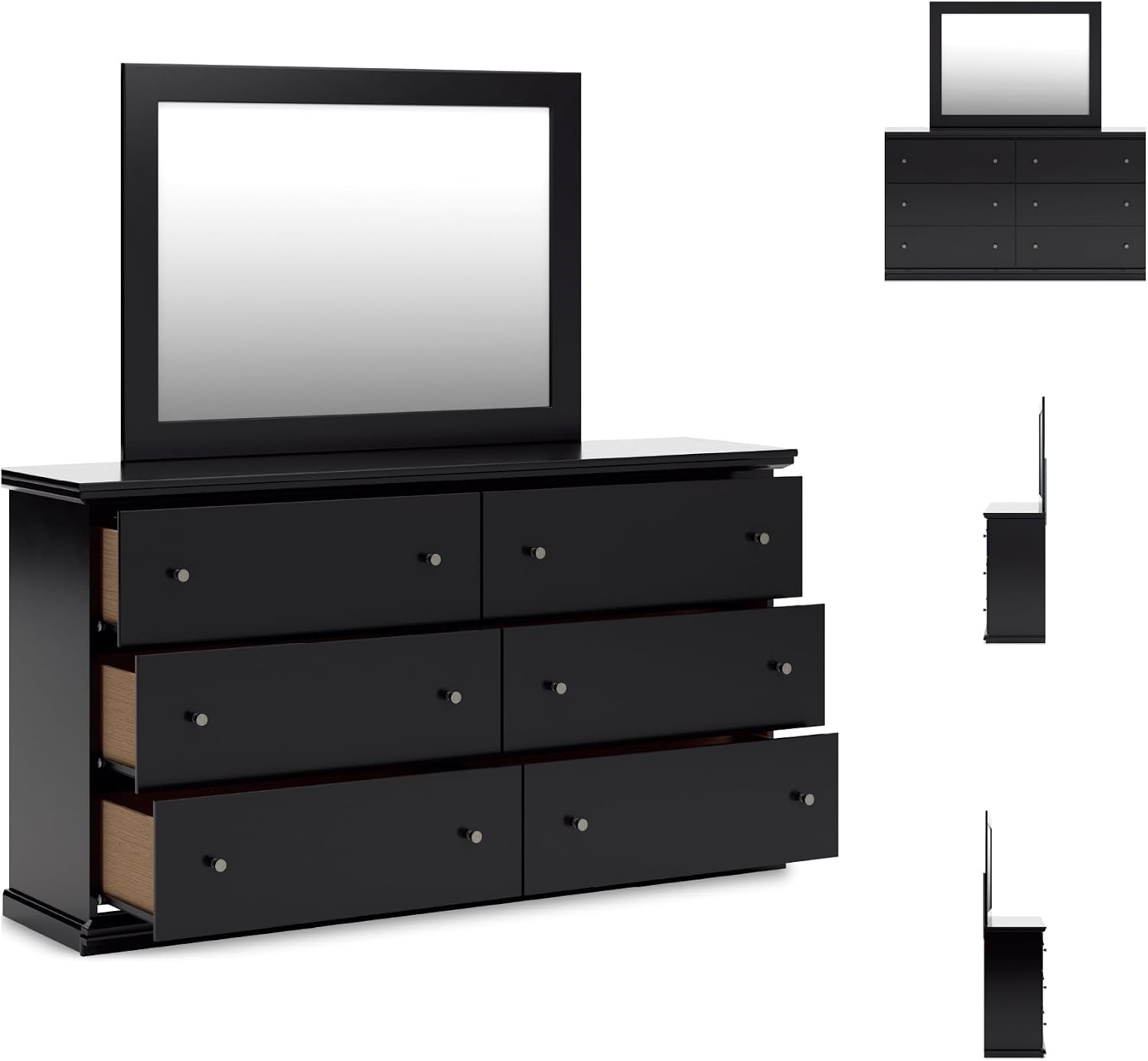 Signature Design by Ashley Maribel Traditional 6-Drawer Dresser and Mirror with Safety Stop, Black