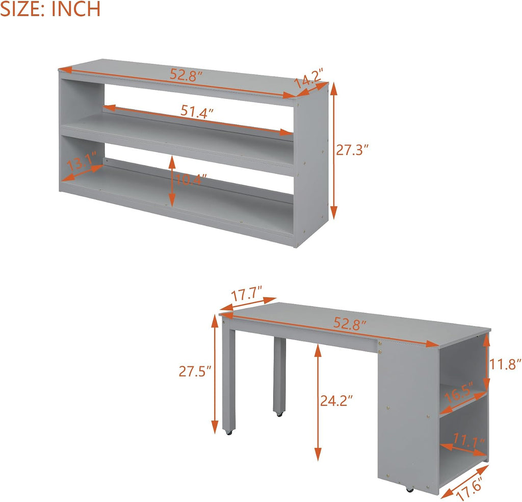 Full Size Loft Bed with Retractable Writing Desk, Wooden Loft Bed with 3 Drawers and Shelves, Storage Stairs, Versatility Low Loft Bed Storage Bed for Kids Boys Girls Bedroom (Gray,Storage Stairs)