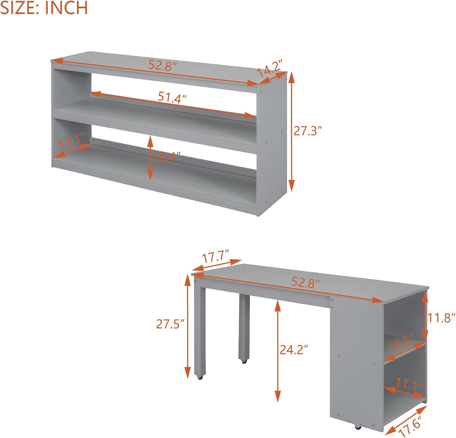 Full Size Loft Bed with Retractable Writing Desk, Wooden Loft Bed with 3 Drawers and Shelves, Storage Stairs, Versatility Low Loft Bed Storage Bed for Kids Boys Girls Bedroom (Gray,Storage Stairs)