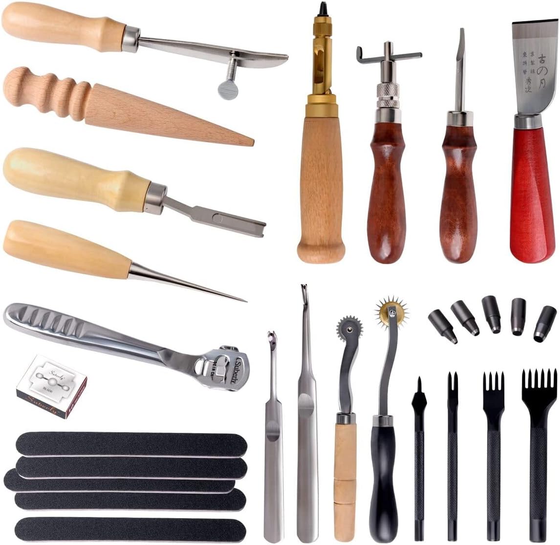 18-Piece Leather Craft Starter Kit with Hand Tools - DIY Leatherworking Hobby Set for Beginners